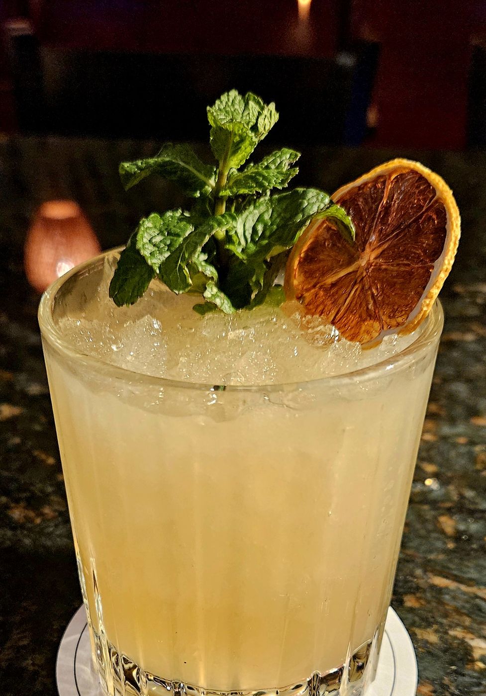 Highball with mint and a dehydrated citrus wheel